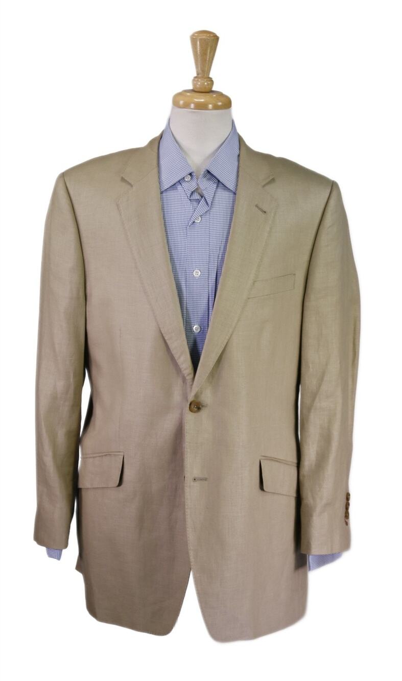 Custom Tailored Tan 100% Linen 2-Btn Blazer Jacket 44R